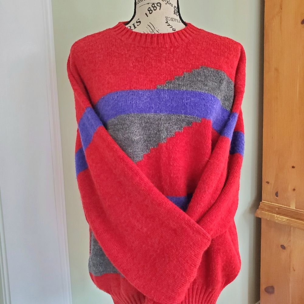 Vintage Peruvian Alpaca Wool Sweater 80s Colorblock